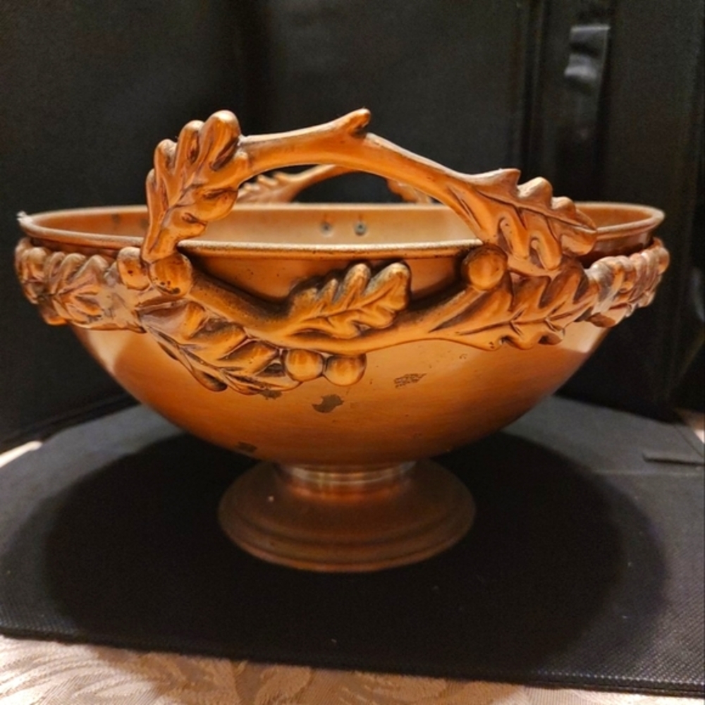 🔸🍂🔸Beautiful Vtg Copper Metal Leaf Pedestal Display Fruit Bowl Centerpiece - Picture 4 of 16